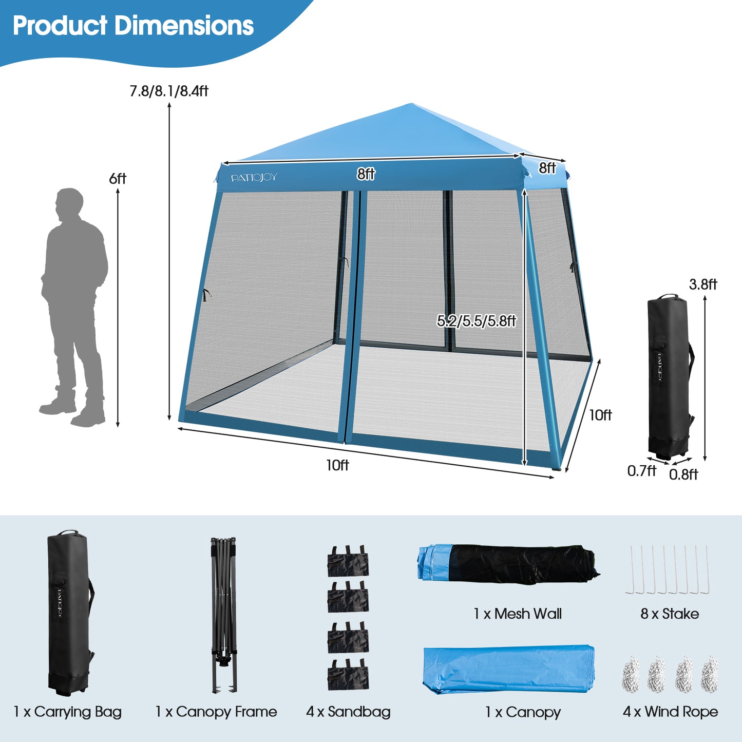 10 x 10 Feet Pop Up Canopy with with Mesh Sidewalls and Roller Bag-Blue Kids Crystal