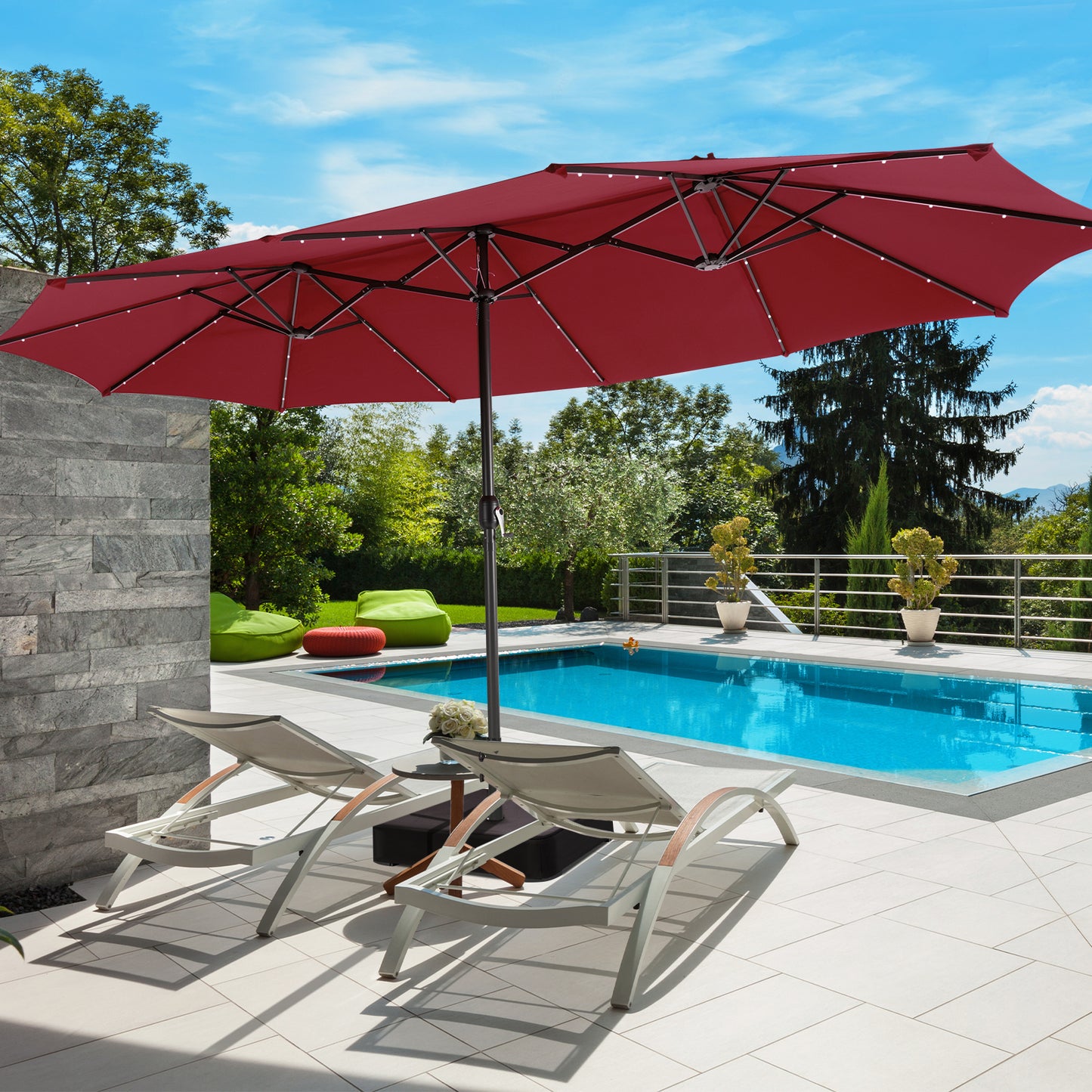 15 Feet Double-Sided Patio Umbrella with 48 LED Lights-Wine Kids Crystal