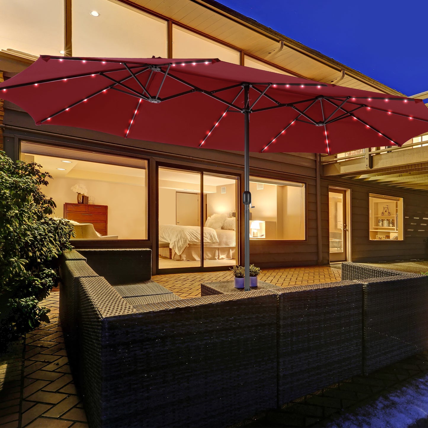 15 Feet Double-Sided Patio Umbrella with 48 LED Lights-Wine Kids Crystal