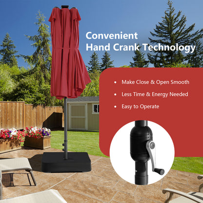 15 Feet Double-Sided Patio Umbrella with 48 LED Lights-Wine