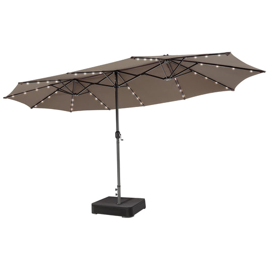 15 Feet Double-Sided Patio Umbrella with 48 LED Lights-Brown Kids Crystal