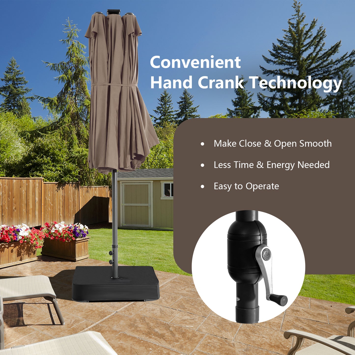 15 Feet Double-Sided Patio Umbrella with 48 LED Lights-Brown Kids Crystal