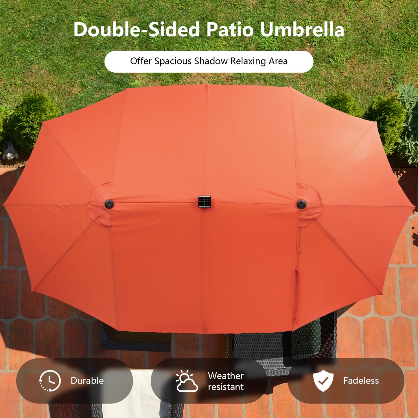 15 Feet Double-Sided Patio Umbrella with 48 LED Lights-Orange Kids Crystal