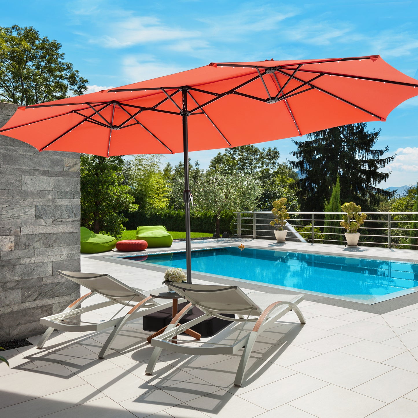15 Feet Double-Sided Patio Umbrella with 48 LED Lights-Orange Kids Crystal