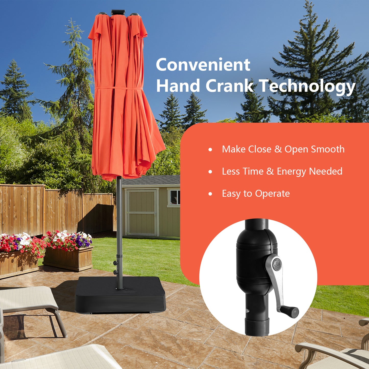 15 Feet Double-Sided Patio Umbrella with 48 LED Lights-Orange Kids Crystal