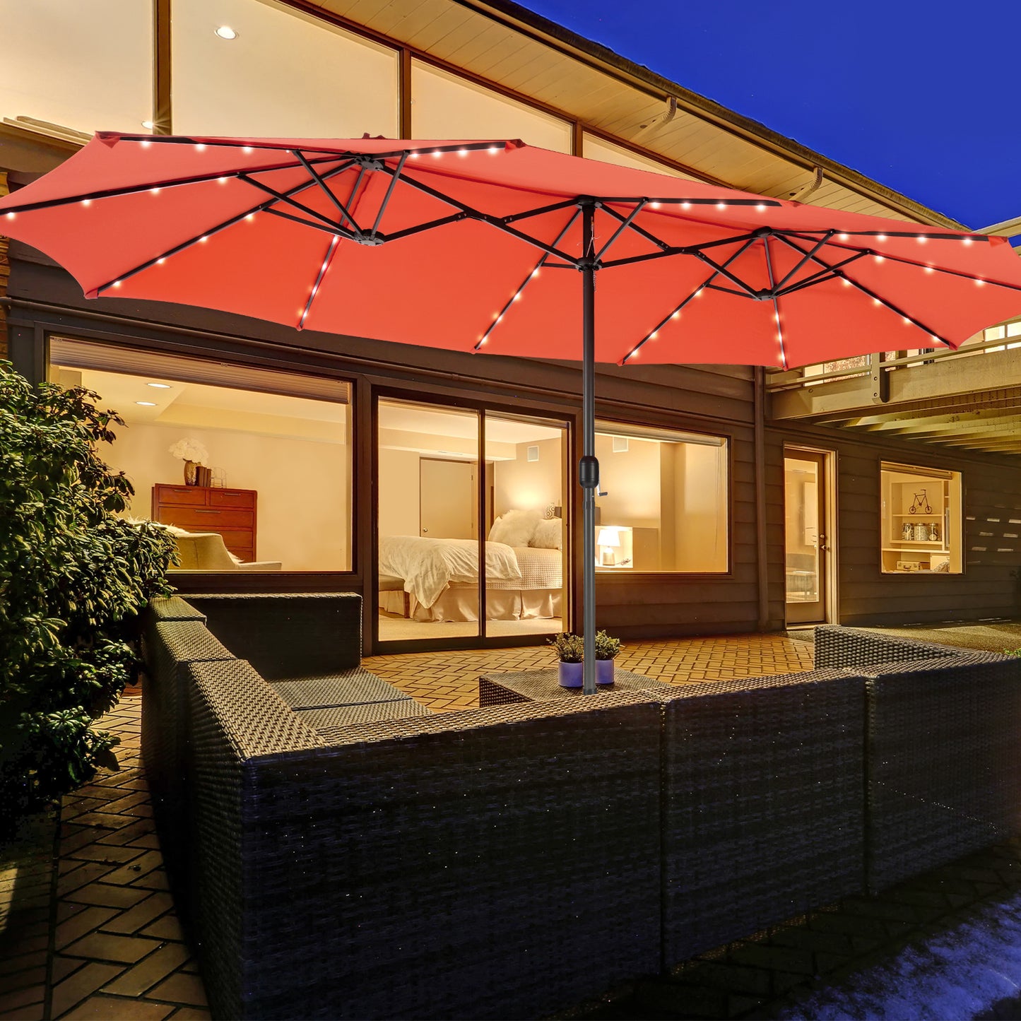 15 Feet Double-Sided Patio Umbrella with 48 LED Lights-Orange Kids Crystal