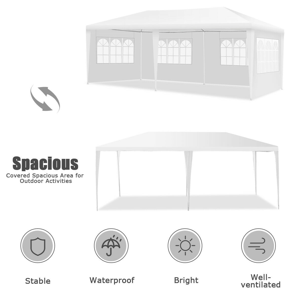 10 x 20 Feet Outdoor Party Wedding Canopy Tent with Removable Walls and Carry Bag Kids Crystal