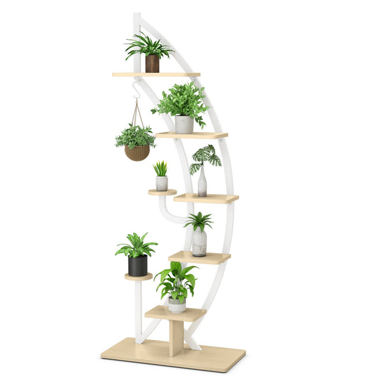 6-Tier 9 Potted Metal Plant Stand Holder Display Shelf with Hook-White Kids Crystal