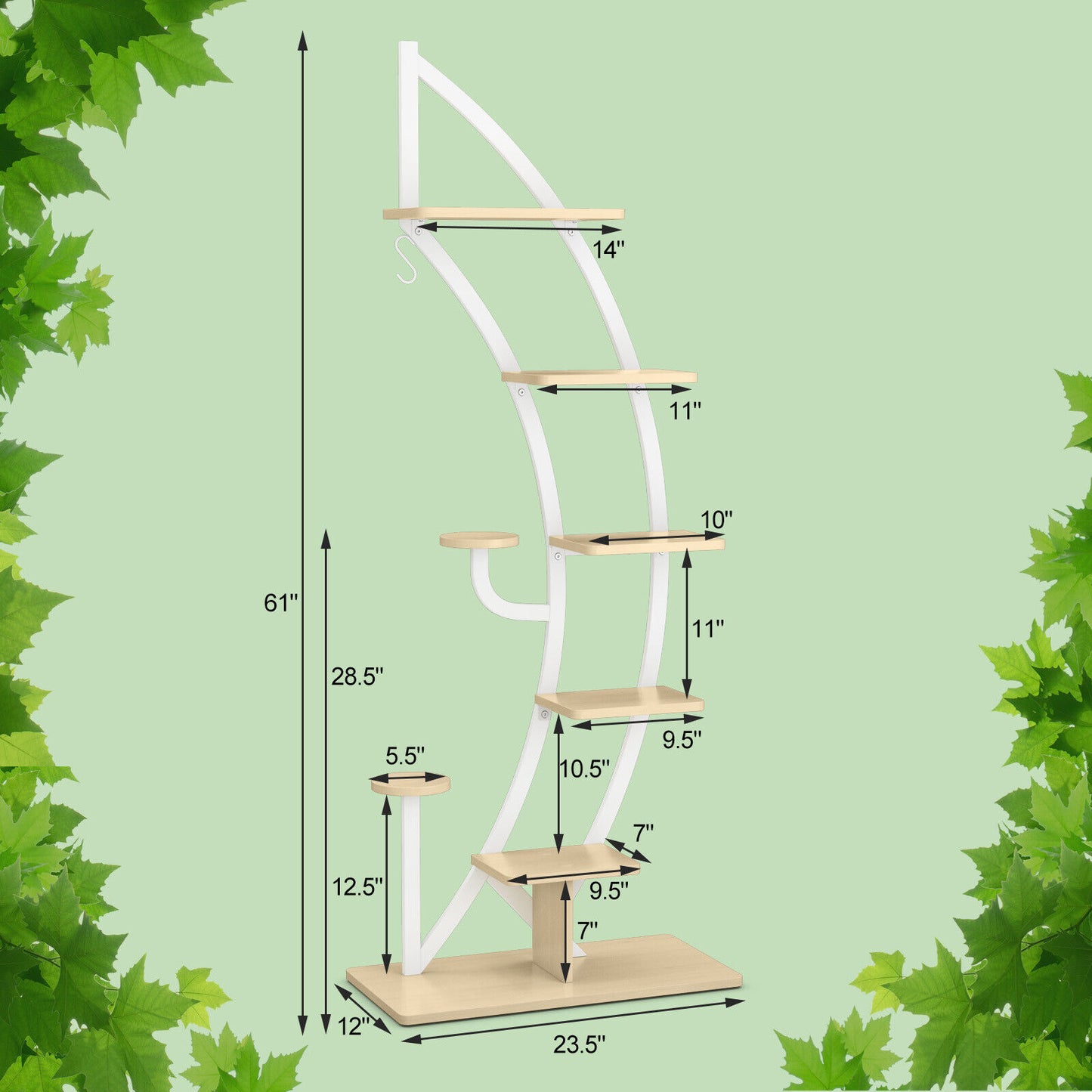 6-Tier 9 Potted Metal Plant Stand Holder Display Shelf with Hook-White Kids Crystal