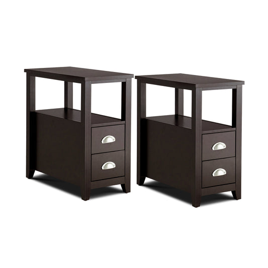 2 Pieces Wooden Bed-side Nightstand Set with 2 Drawers-Dark Brown Kids Crystal