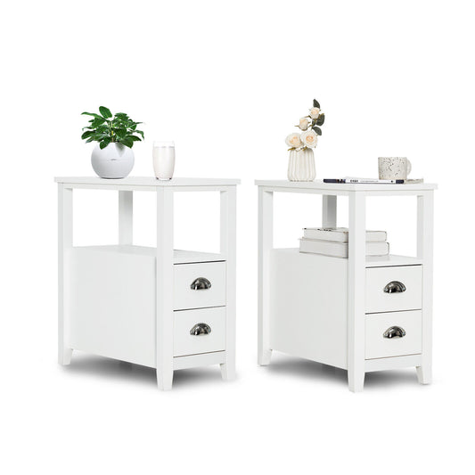 2 Pieces Wooden Bed-side Nightstand Set with 2 Drawers-White Kids Crystal