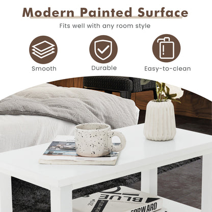 2 Pieces Wooden Bed-side Nightstand Set with 2 Drawers-White