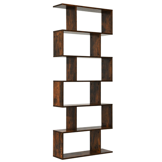 6 Tier S-Shaped Bookshelf Storage Display Bookcase Decor Z-Shelf -Coffee Kids Crystal