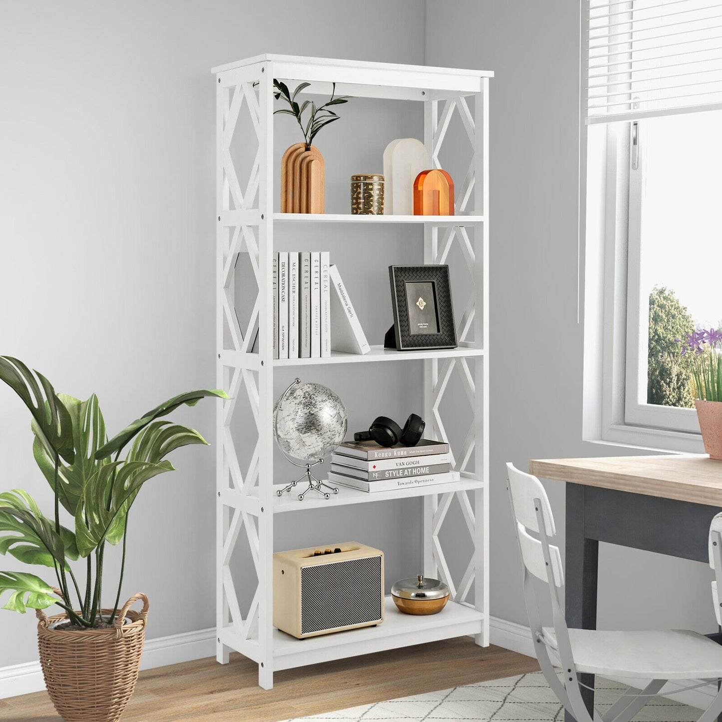 5-Tier Modern Freestanding Bookcase with Open Shelves-White Kids Crystal