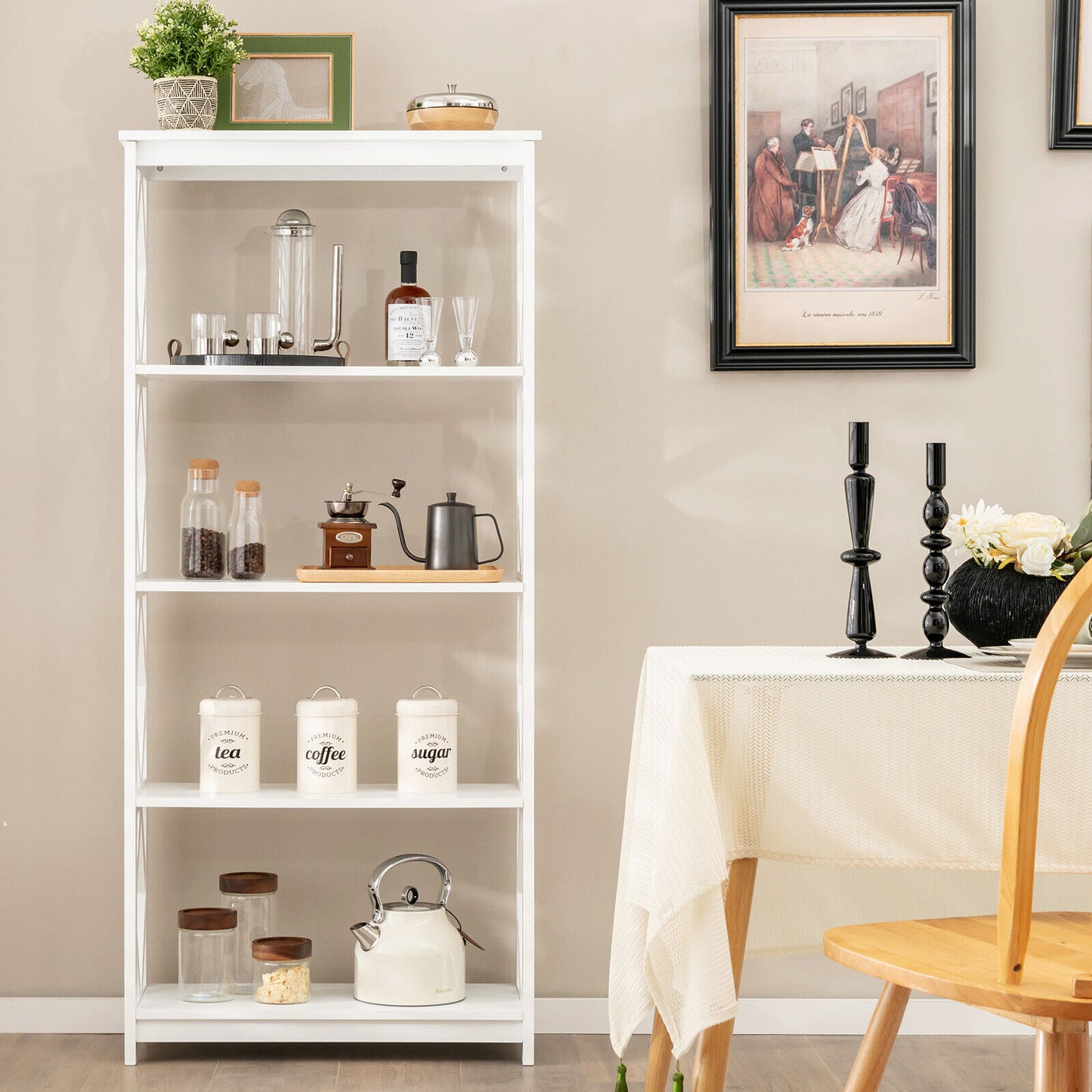 5-Tier Modern Freestanding Bookcase with Open Shelves-White Kids Crystal
