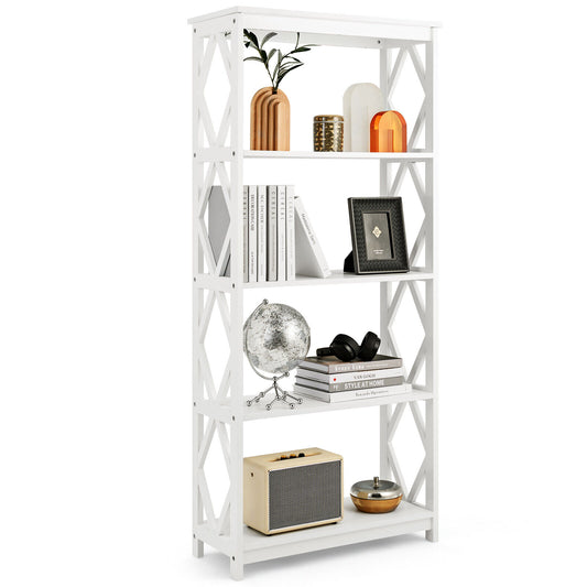 5-Tier Modern Freestanding Bookcase with Open Shelves-White Kids Crystal
