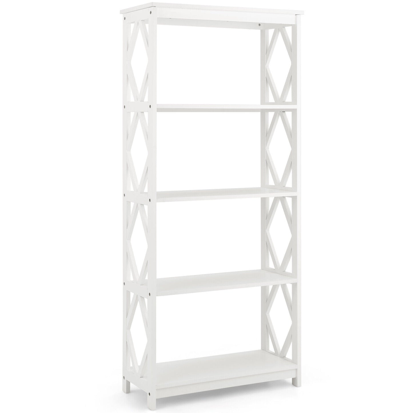 5-Tier Modern Freestanding Bookcase with Open Shelves-White Kids Crystal