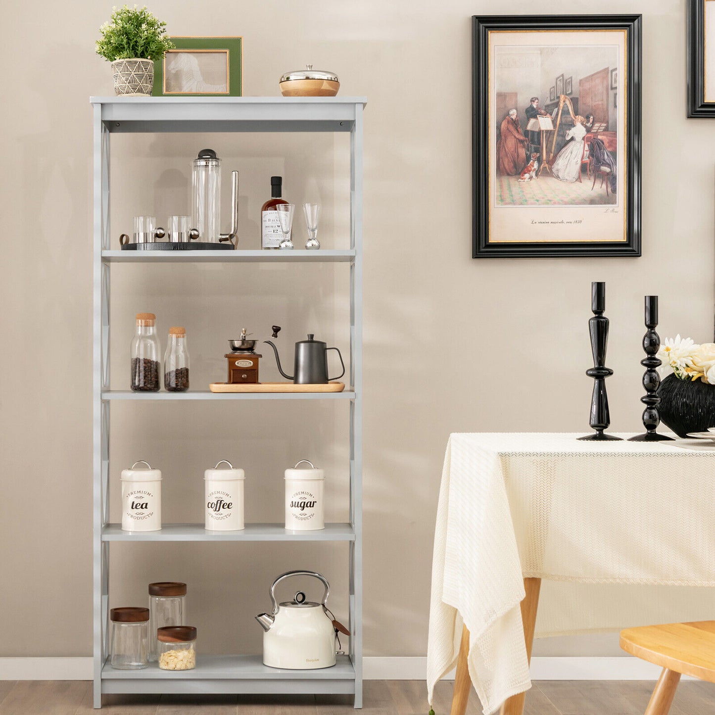 5-Tier Modern Freestanding Bookcase with Open Shelves-Gray Kids Crystal