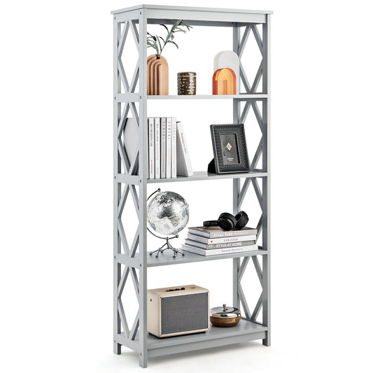 5-Tier Modern Freestanding Bookcase with Open Shelves-Gray Kids Crystal