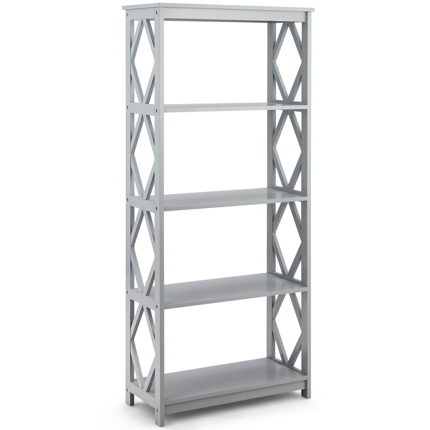 5-Tier Modern Freestanding Bookcase with Open Shelves-Gray Kids Crystal