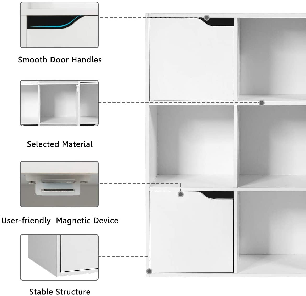 Free Standing 9 Cube Storage Wood Divider Bookcase for Home and Office-White Kids Crystal