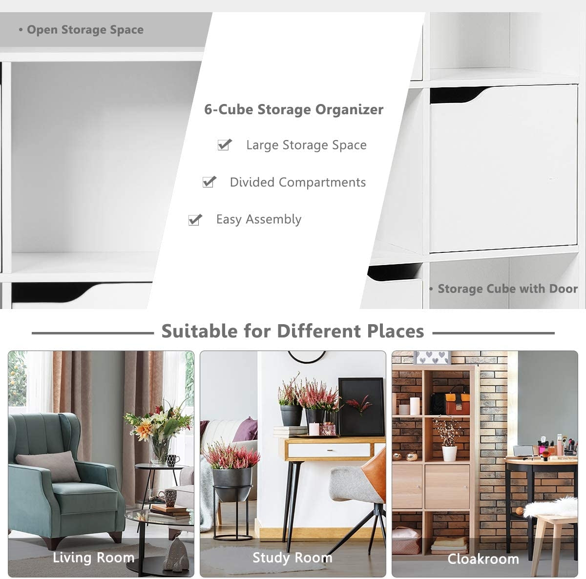 Free Standing 9 Cube Storage Wood Divider Bookcase for Home and Office-White Kids Crystal