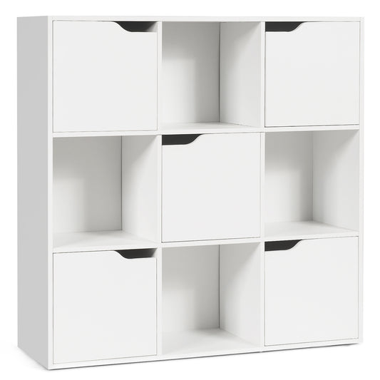 Free Standing 9 Cube Storage Wood Divider Bookcase for Home and Office-White Kids Crystal