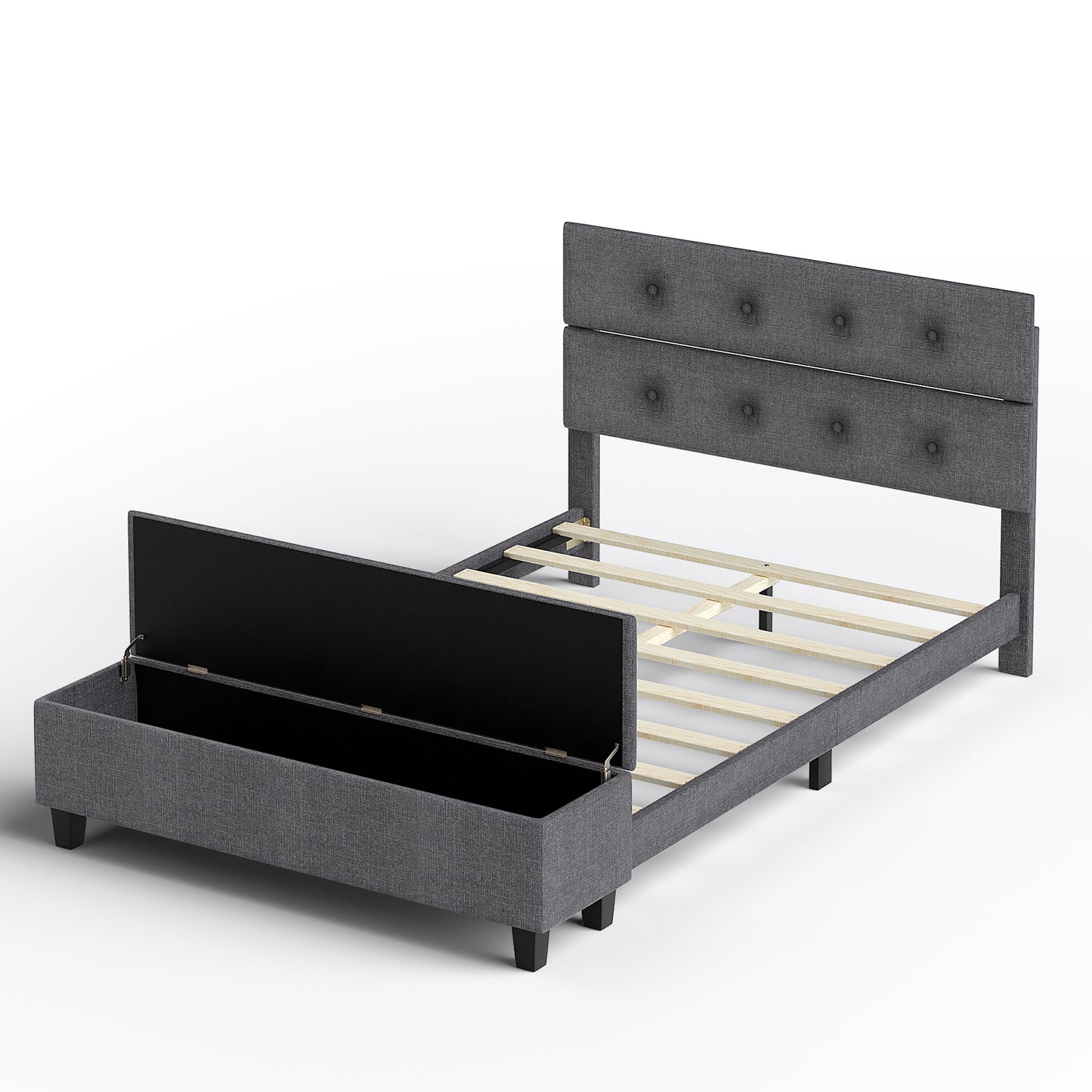 Twin/Full/Queen Upholstered Bed Frame with Ottoman Storage-Full Size Kids Crystal