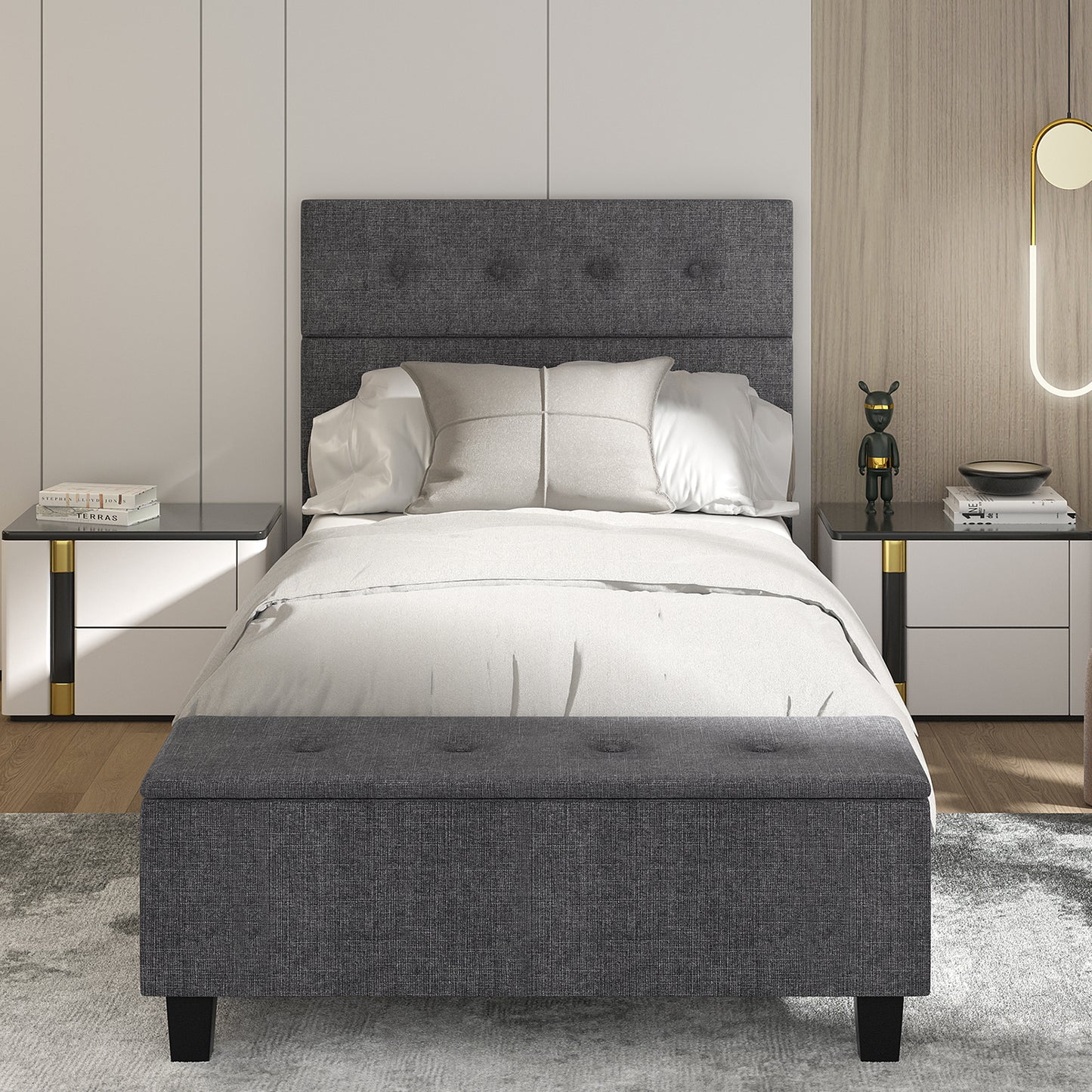 Twin/Full/Queen Upholstered Bed Frame with Ottoman Storage-Twin Size Kids Crystal