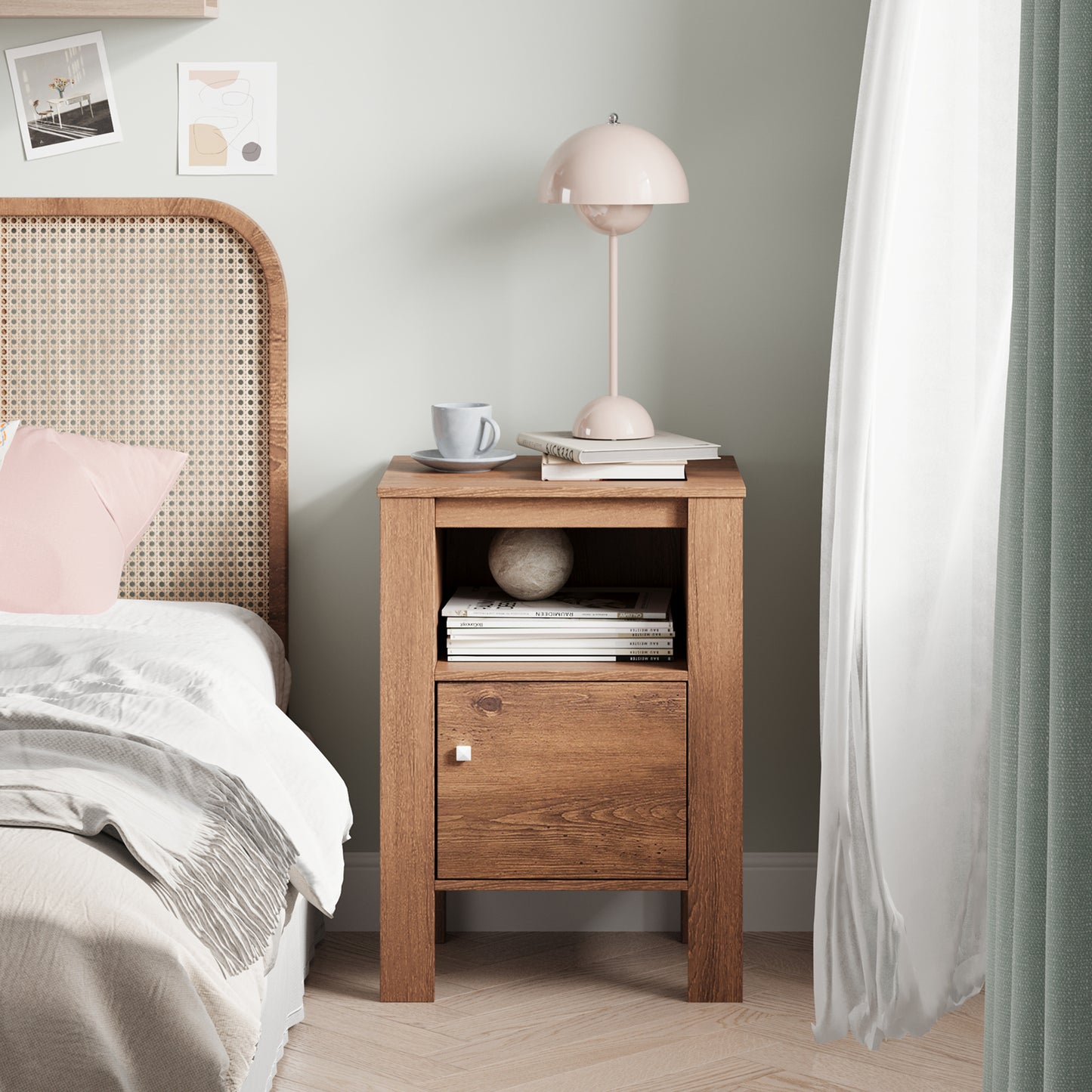 Compact Floor Farmhouse Nightstand with Open Shelf and Cabinet-Rustic Brown Kids Crystal