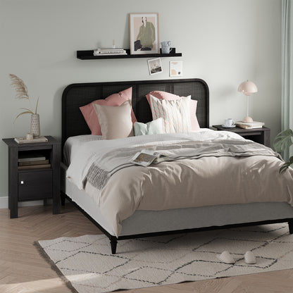 Compact Floor Farmhouse Nightstand with Open Shelf and Cabinet-Dark Gray