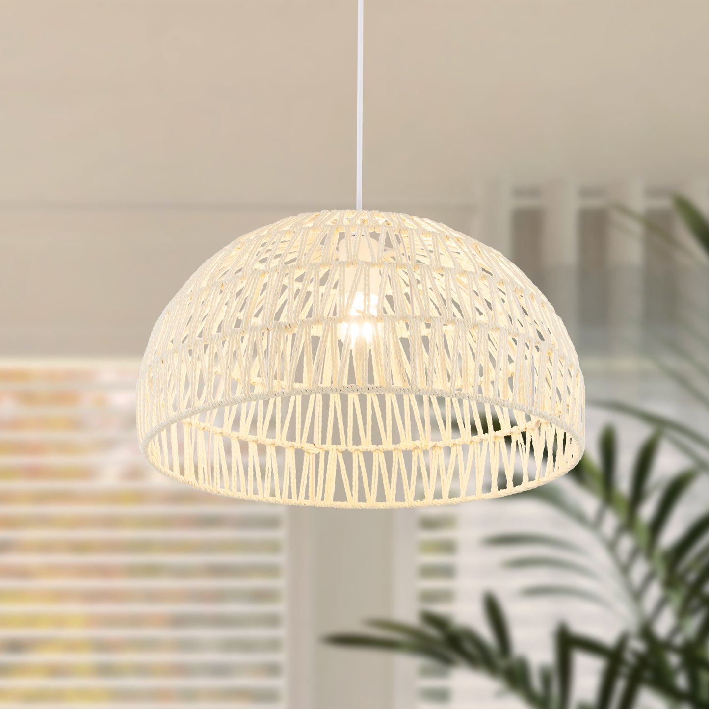 Farmhouse Rattan Pendant Lights with Adjustable Hanging Rope-Beige Kids Crystal