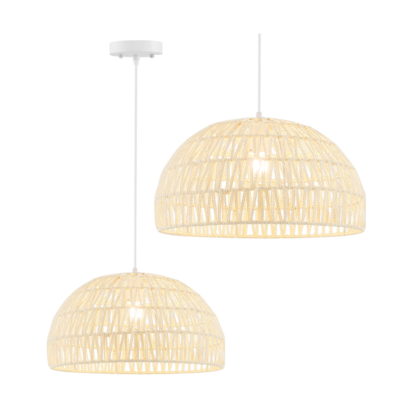Farmhouse Rattan Pendant Lights with Adjustable Hanging Rope-Beige Kids Crystal