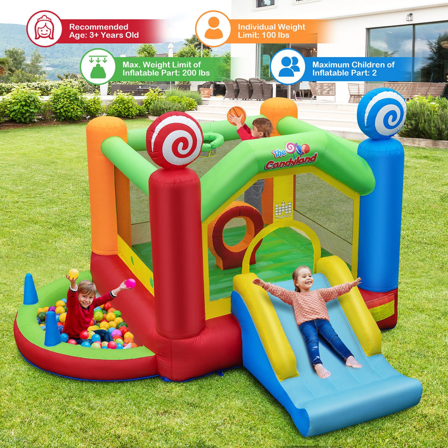 Candy Land Theme Kids Inflatable Bounce House with 735W Air Blower Kids Crystal