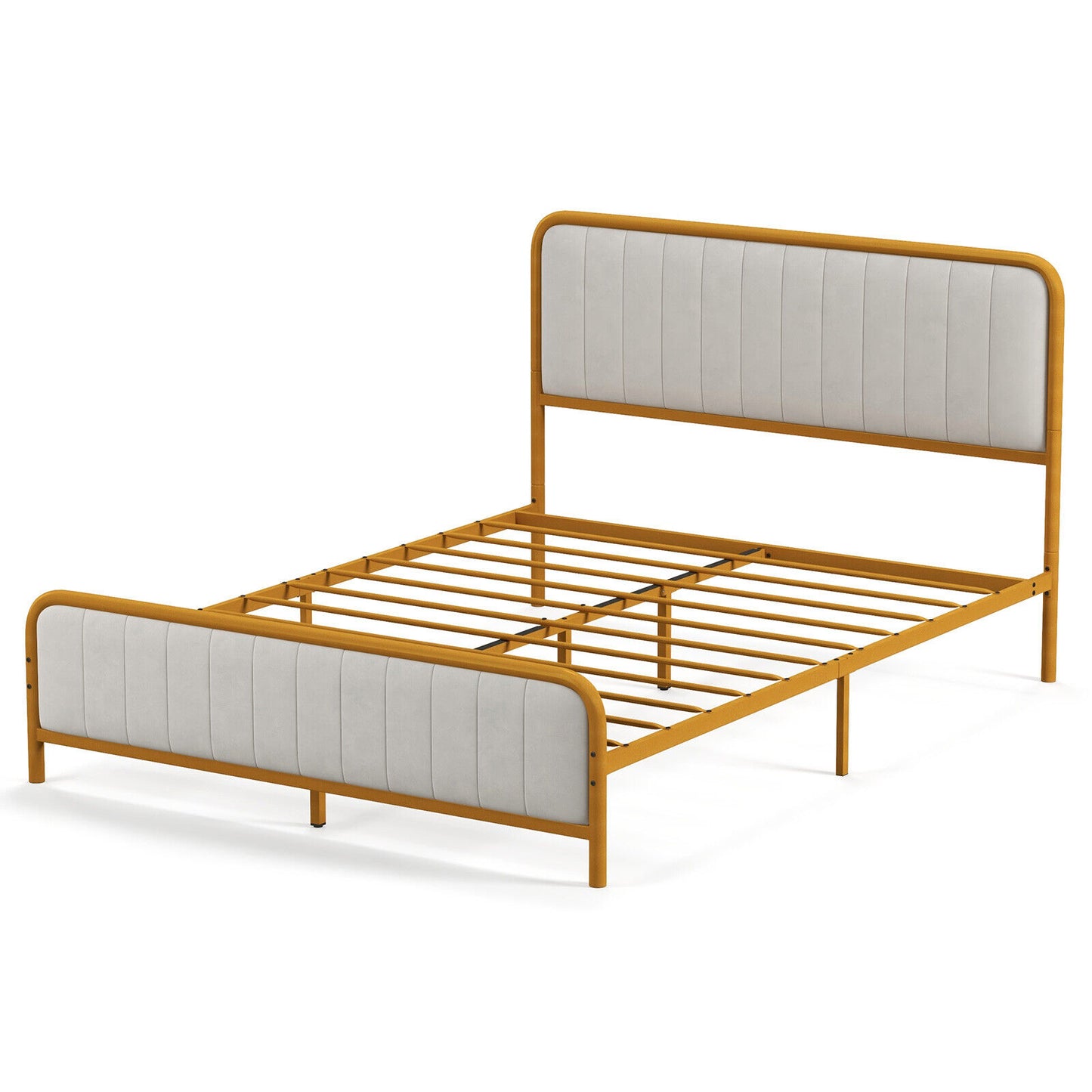 Upholstered Gold Platform Bed Frame with Velvet Headboard-Queen Size Kids Crystal