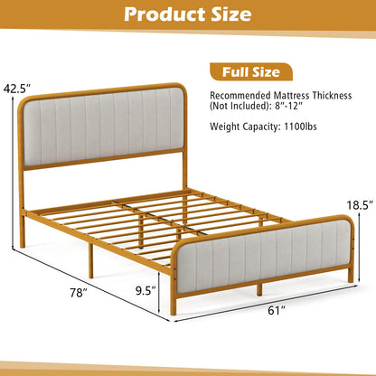 Upholstered Gold Platform Bed Frame with Velvet Headboard-Queen Size