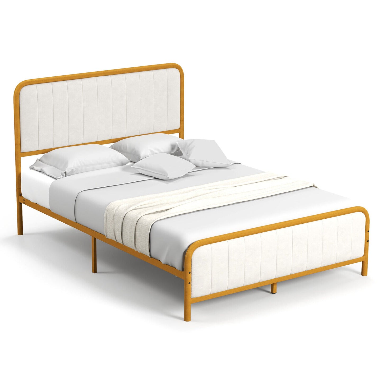 Upholstered Gold Platform Bed Frame with Velvet Headboard-Full Size Kids Crystal
