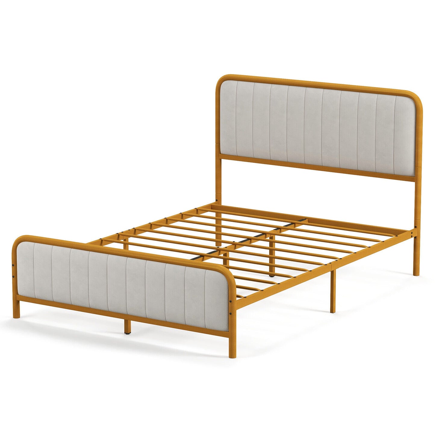 Upholstered Gold Platform Bed Frame with Velvet Headboard-Full Size Kids Crystal