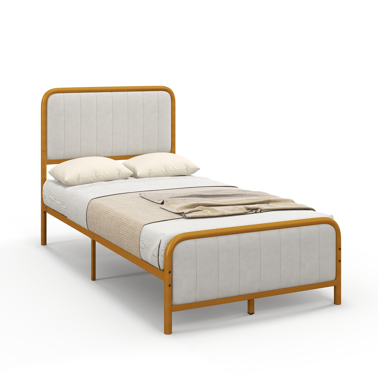 Upholstered Gold Platform Bed Frame with Velvet Headboard-Twin Size Kids Crystal