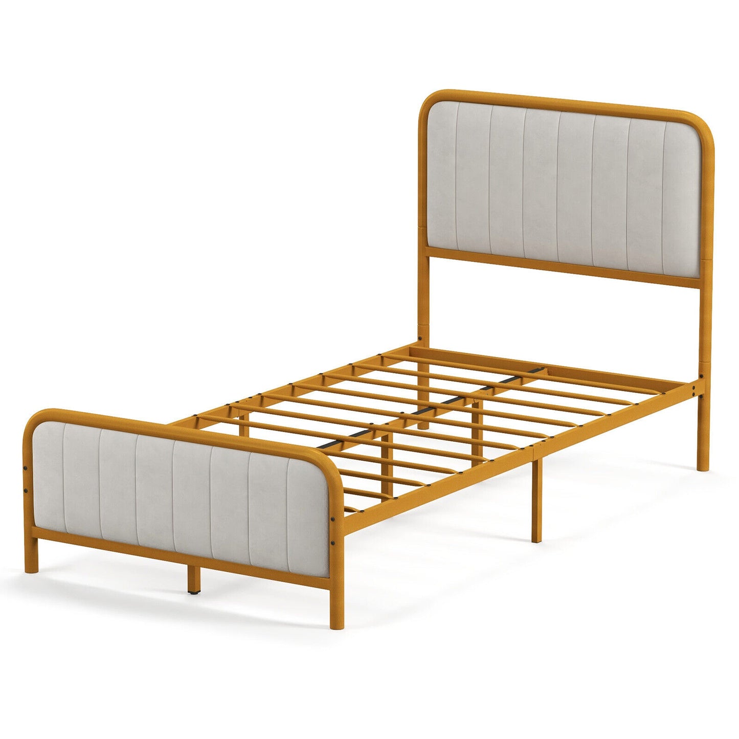 Upholstered Gold Platform Bed Frame with Velvet Headboard-Twin Size Kids Crystal