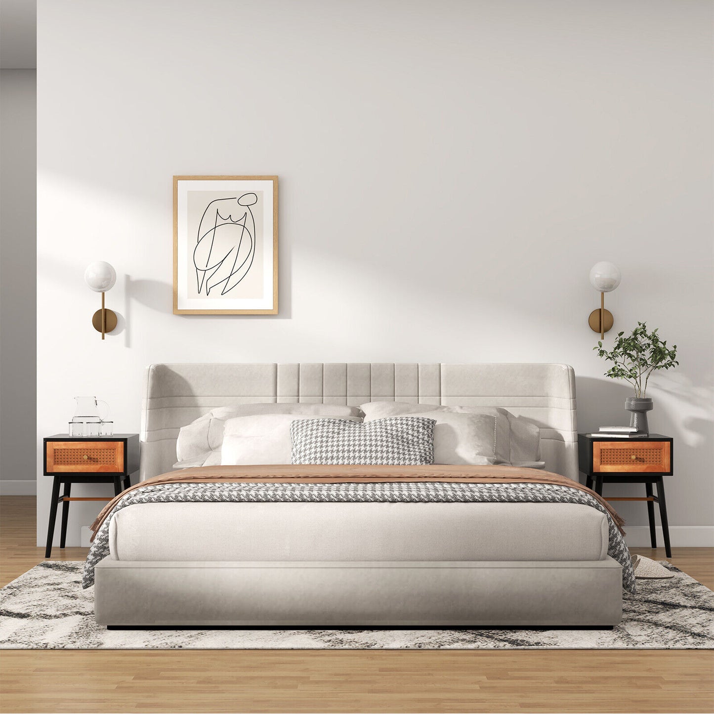 1-Drawer Modern Bedside Table with Solid Wood Legs-Black Kids Crystal