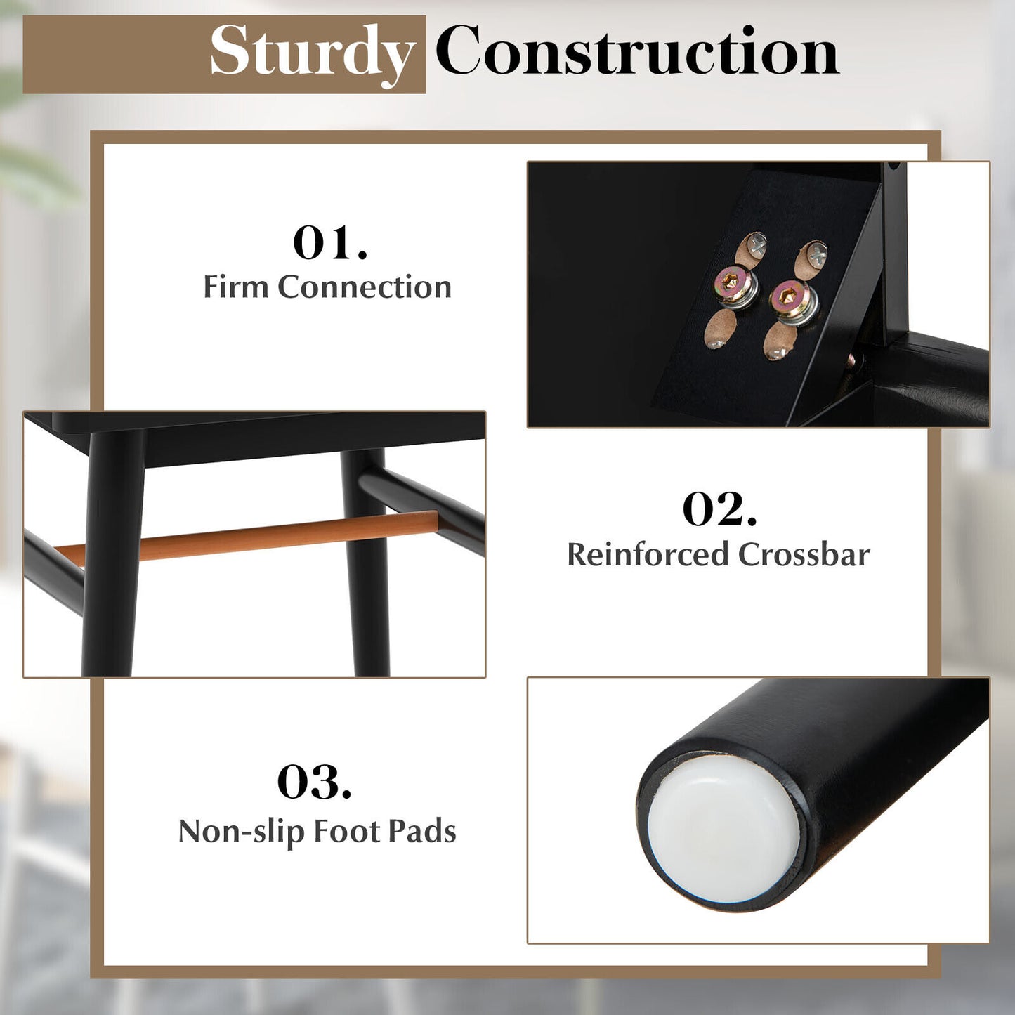 1-Drawer Modern Bedside Table with Solid Wood Legs-Black Kids Crystal