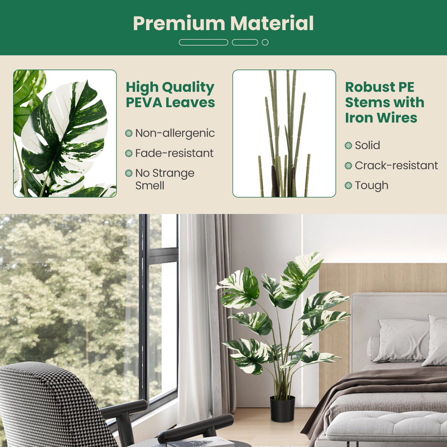 2 Pack 4 Feet Artificial Monstera Deliciosa Plants for Home Office Kids Crystal
