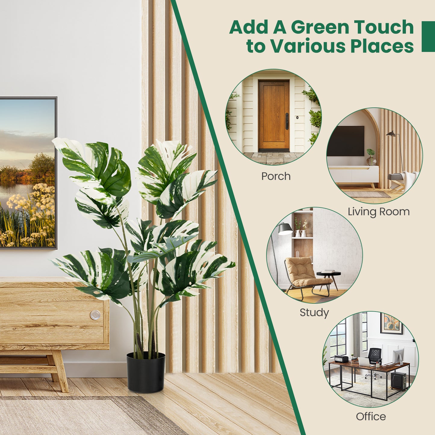 2 Pack 4 Feet Artificial Monstera Deliciosa Plants for Home Office Kids Crystal