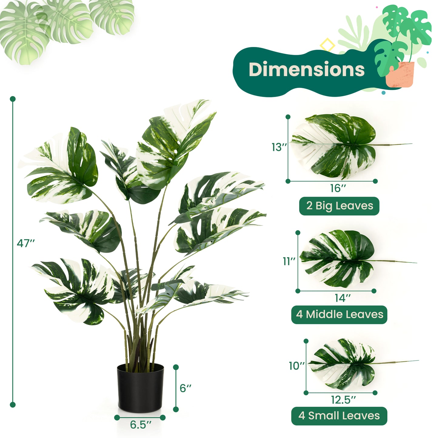 2 Pack 4 Feet Artificial Monstera Deliciosa Plants for Home Office Kids Crystal