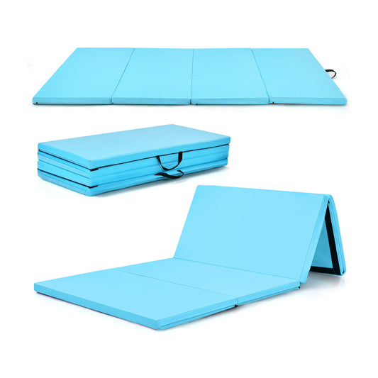 4-Panel Folding Gymnastics Mat with Carrying Handles for Home Gym-Blue Kids Crystal