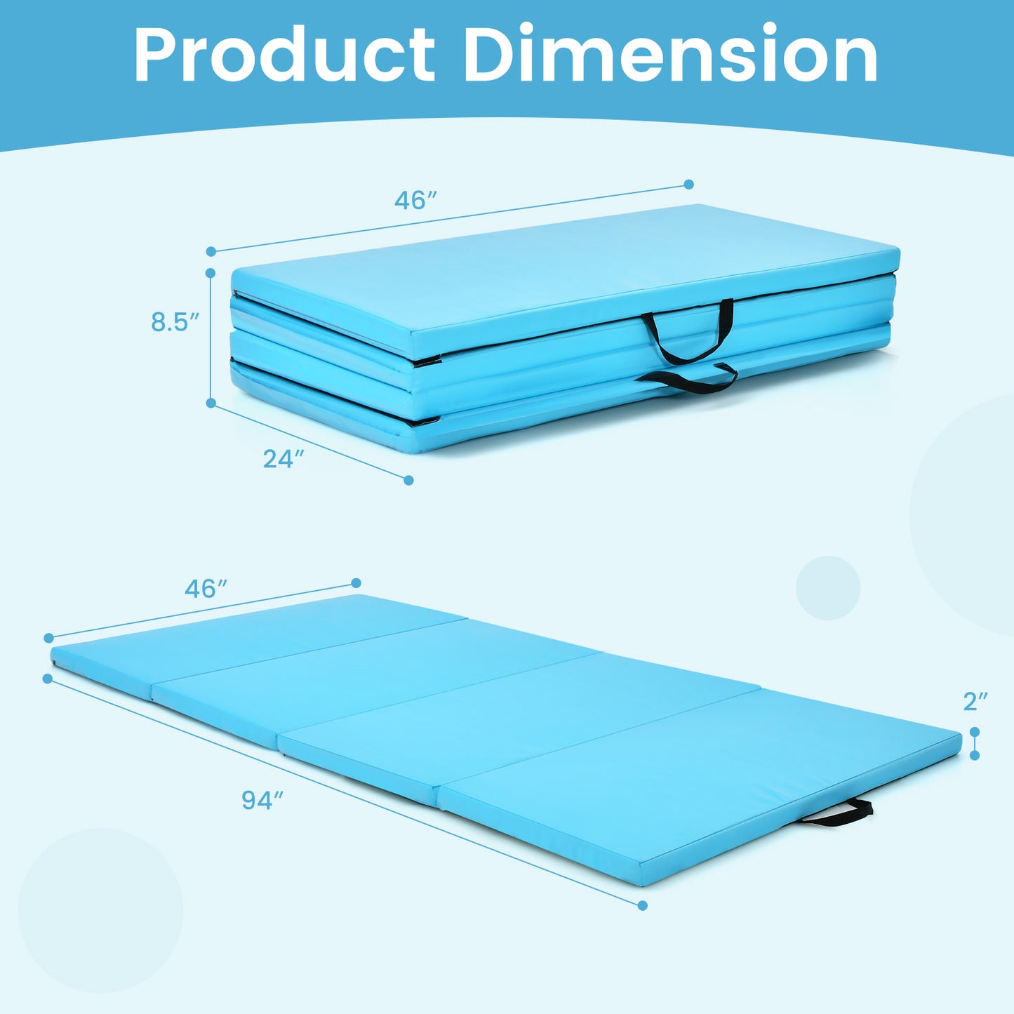 4-Panel Folding Gymnastics Mat with Carrying Handles for Home Gym-Blue Kids Crystal