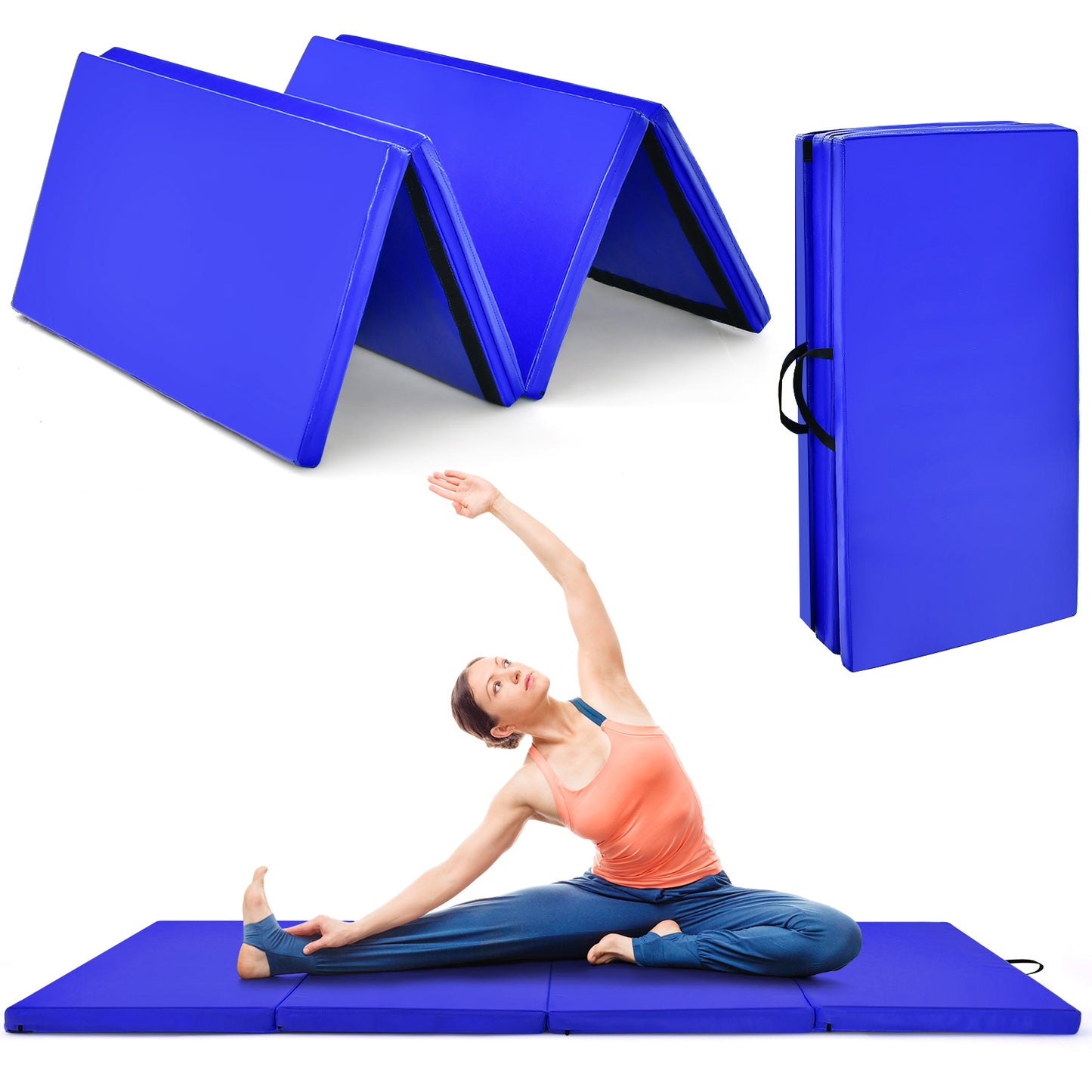 4-Panel Folding Gymnastics Mat with Carrying Handles for Home Gym-Navy Kids Crystal