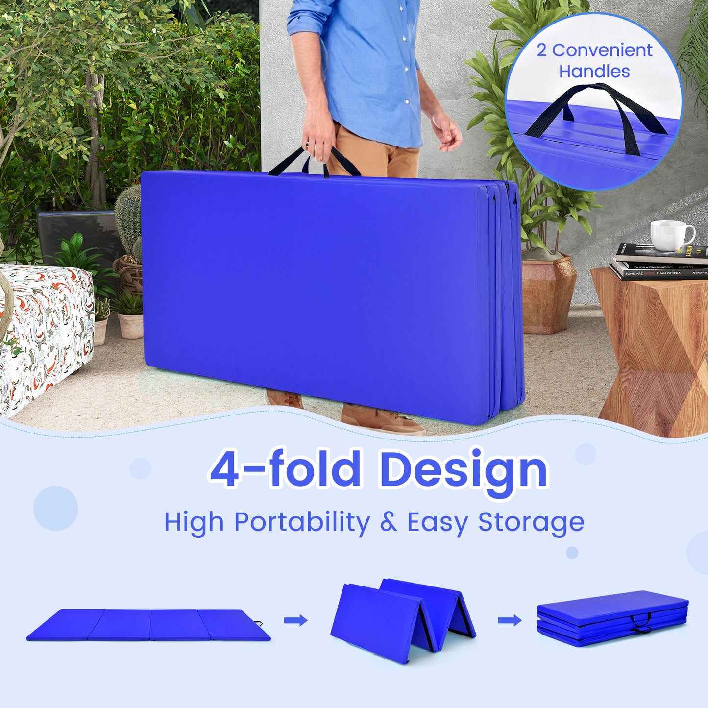 4-Panel Folding Gymnastics Mat with Carrying Handles for Home Gym-Navy Kids Crystal
