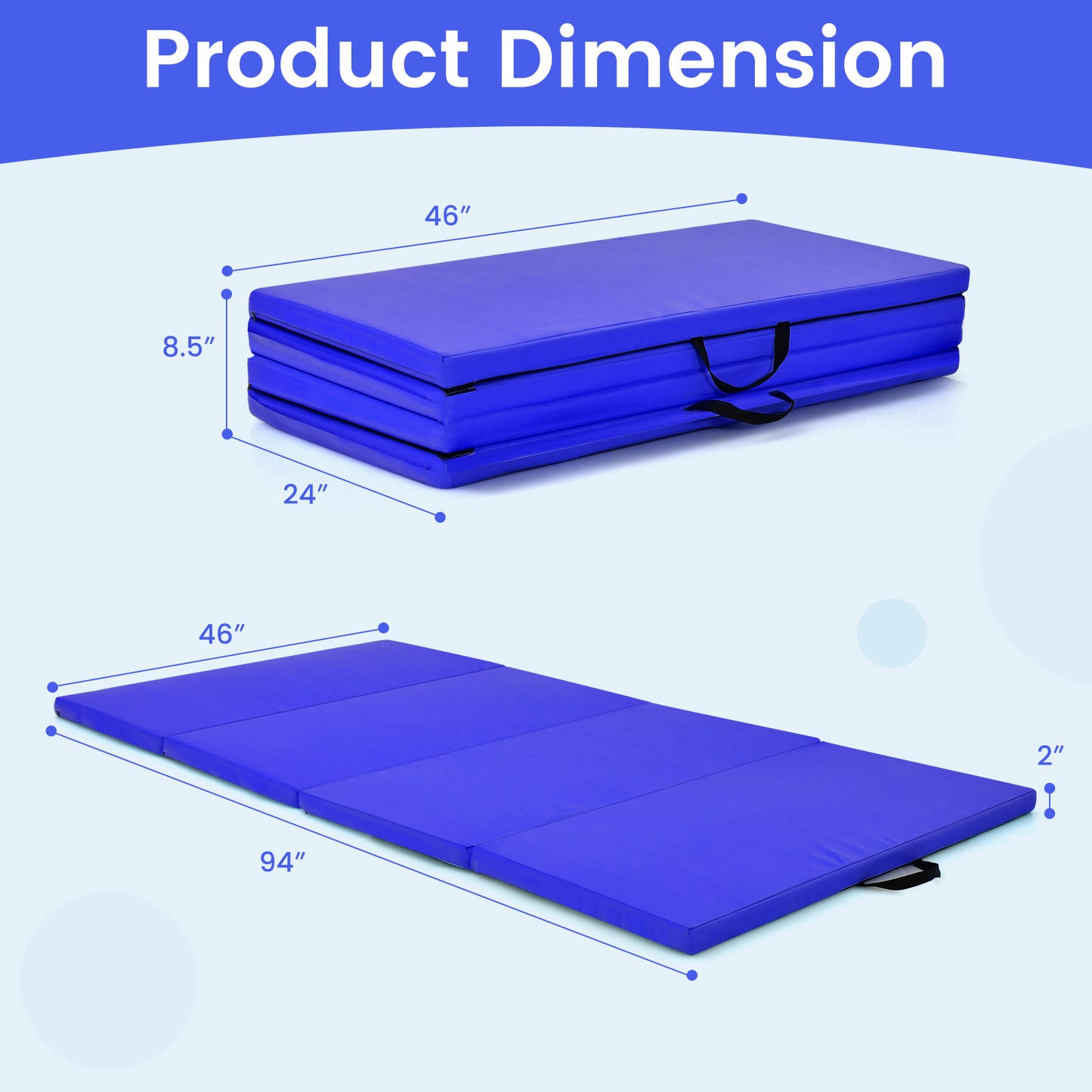 4-Panel Folding Gymnastics Mat with Carrying Handles for Home Gym-Navy Kids Crystal